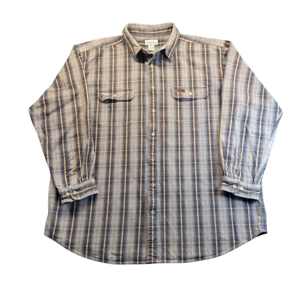 Carhartt Mens 3XLT Heavy-duty Gray Tan Plaid Flannel Work‎ Shirt Big And Tall